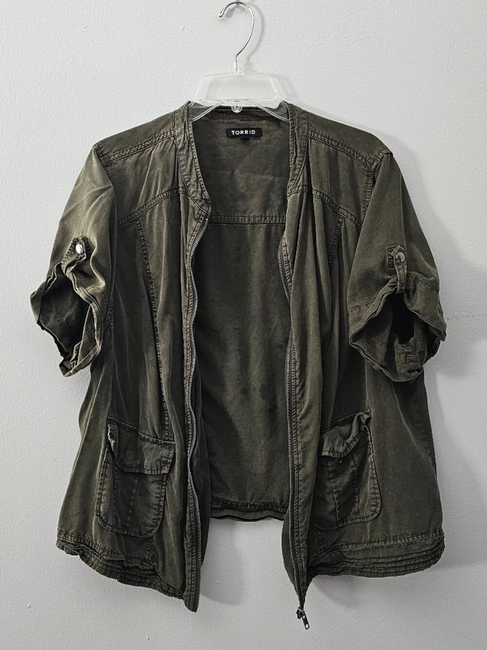 Torrid Olive Green Utility Jacket Short Sleeve Zip Front Size 2